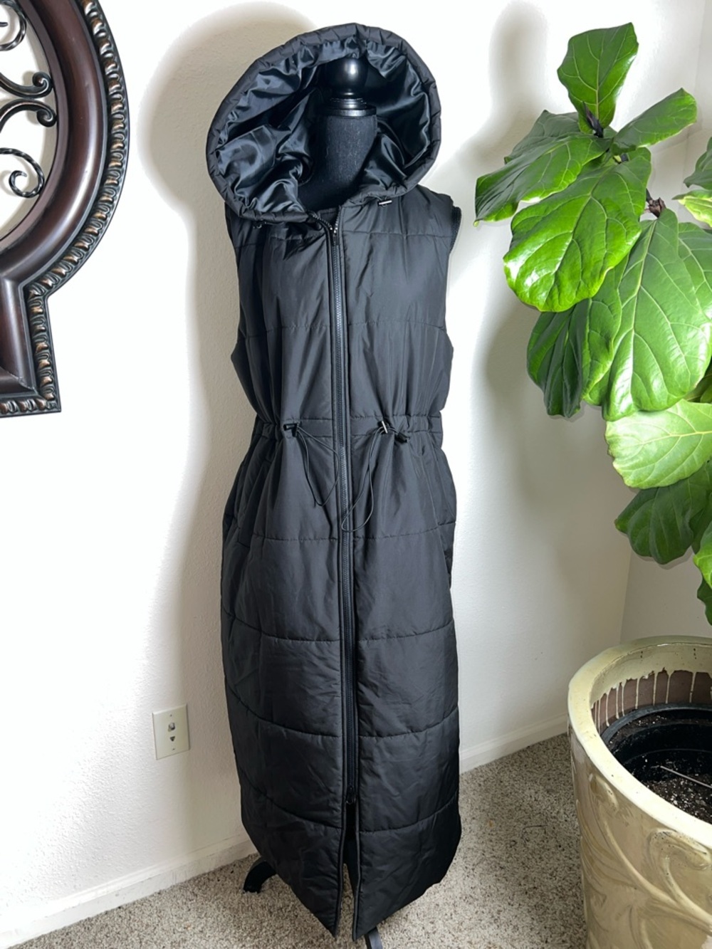 Women's Long Quilted Vest Hooded Maxi Length Sleeveless Puffer Vest Padded L - Picture 6 of 16